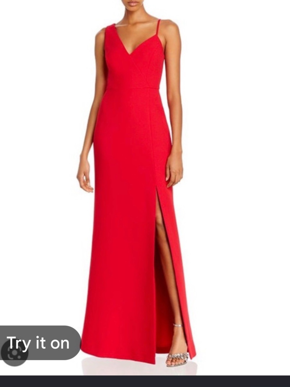 BCBGMaxAzria Red One-Shoulder Evening Gown with Side Slit
